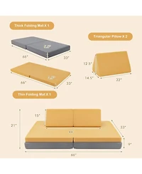 Gouun 4 Pieces Convertible Kids Couch Set with 2 Folding Mats