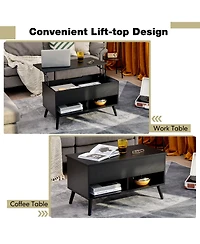 Gouun 31.5 Inch Lift Top Table with Hidden Compartment and 2 Storage Shelves
