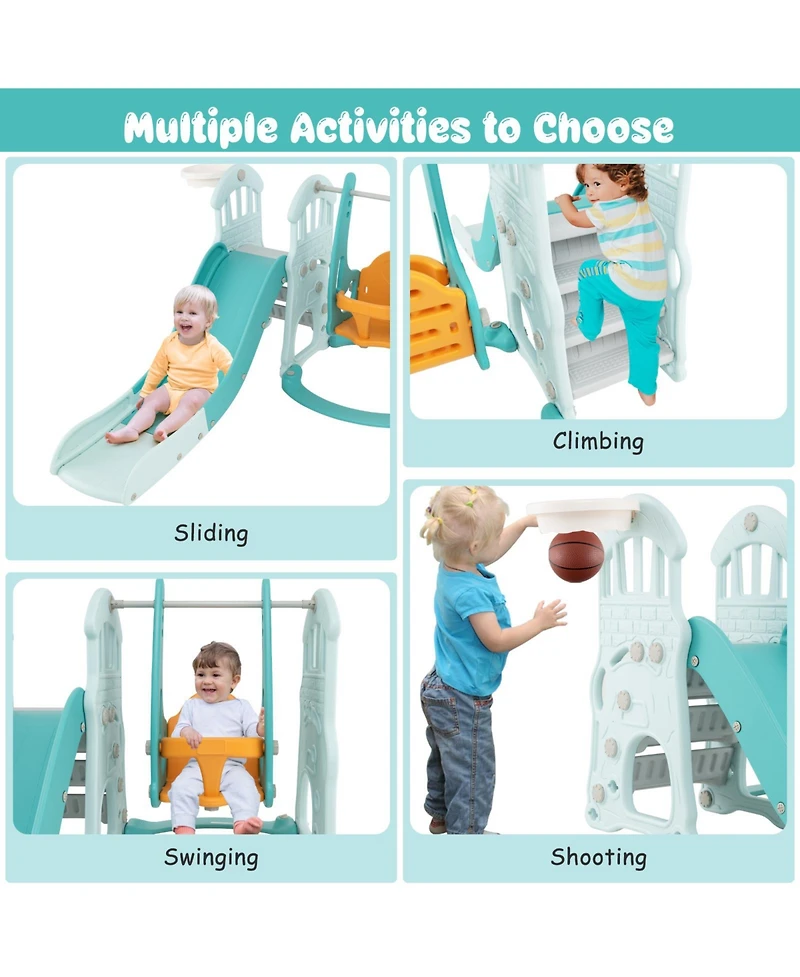 Gouun Toddler Slide and Swing Set with Extra-long Slide Height Adjustable Swing Basketball Hoop and Climber