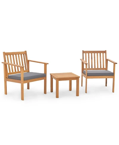 3 Pieces Patio Wood Furniture Set with soft Cushions for Porch