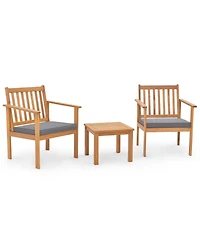 3 Pieces Patio Wood Furniture Set with soft Cushions for Porch