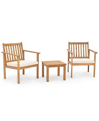 3 Pieces Patio Wood Furniture Set with soft Cushions for Porch