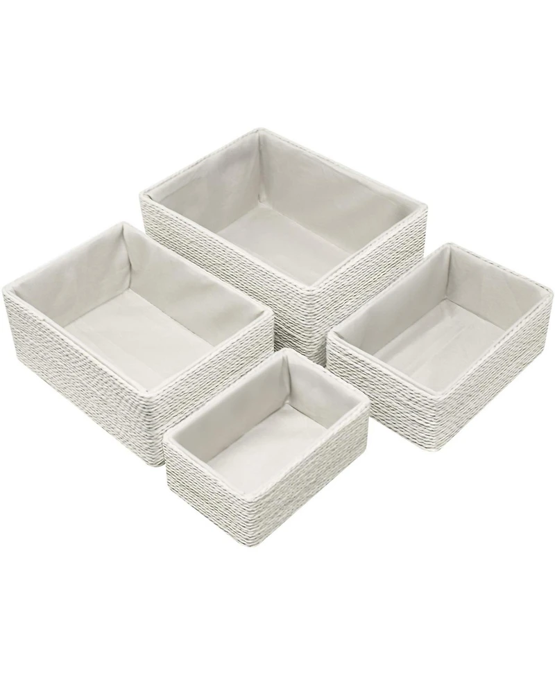 Sorbus Storage Baskets 4-Piece Set - Stackable Woven Basket Paper Rope Bin Boxes for Makeup, Office Supplies, Bedroom, Closet