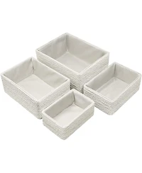 Sorbus Storage Baskets 4-Piece Set - Stackable Woven Basket Paper Rope Bin Boxes for Makeup, Office Supplies, Bedroom, Closet