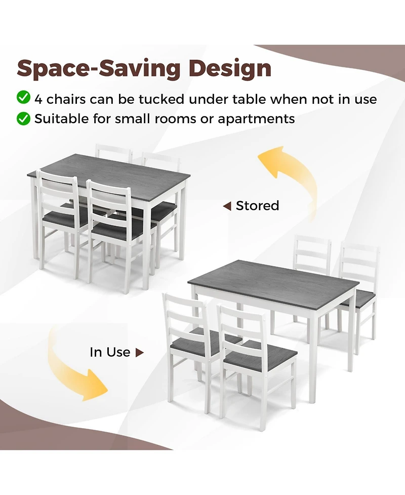 Gouun 5-Piece Wooden Dining Set with Rectangular Table and 4 Chairs