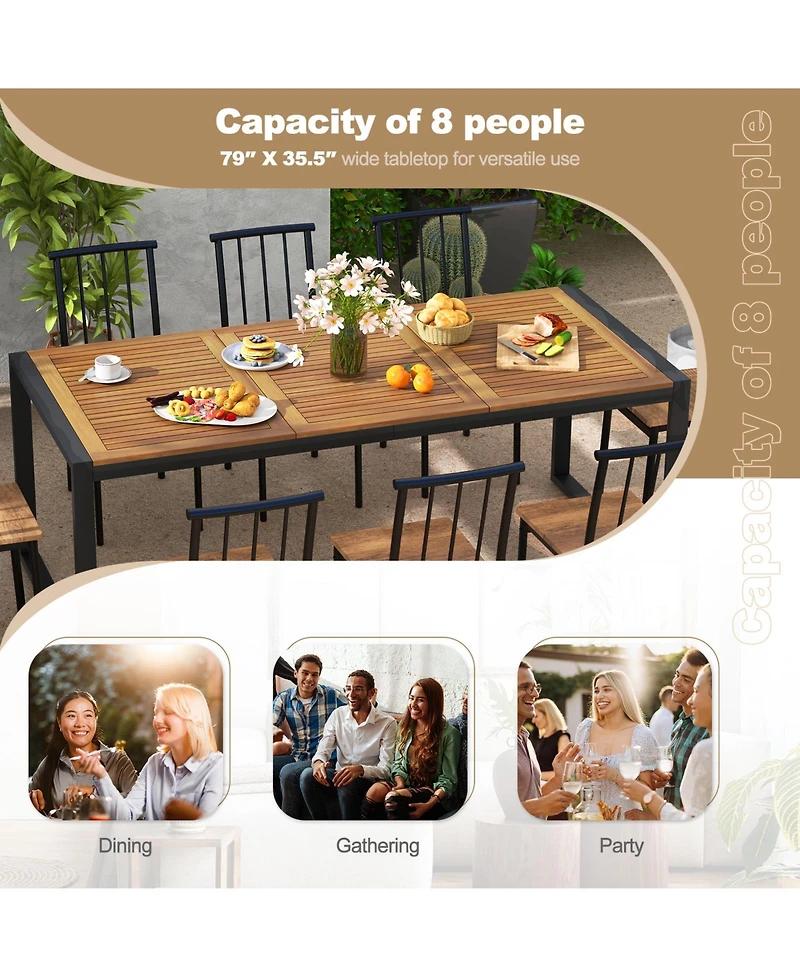 Gouun 79 Inch Acacia Wood Patio Table with 1.9 Inch Umbrella Hole for Garden and Poolside