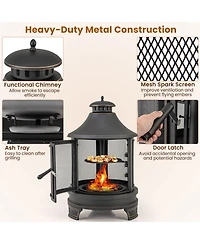 Gouun 30 Inch Outdoor Fire Pit Chiminea with Grill for Garden Bbq