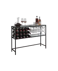 Kings Brand Furniture - Console Sofa Table with Wine Rack Storage, Wine Bar Cabinet with Wine Shelf and Glass Holder, Bronze/Glass