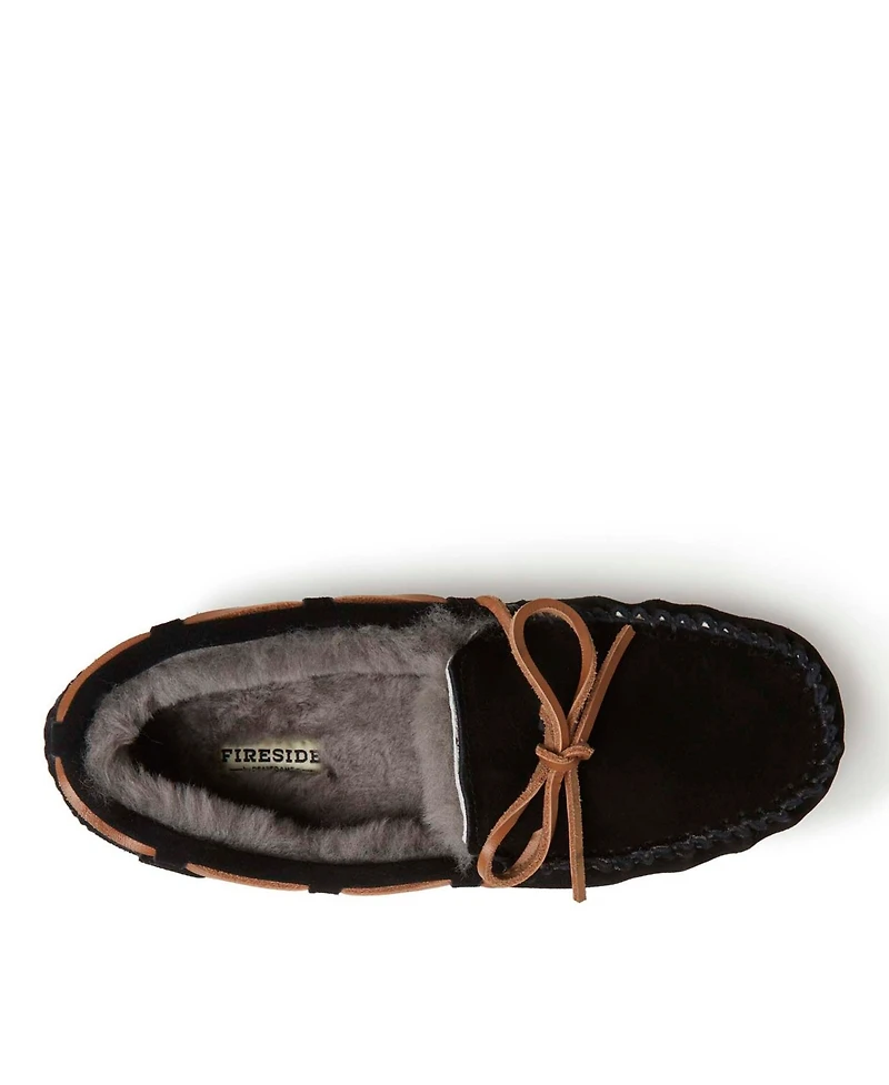 Dearfoams Men's Fireside By Victor Genuine Shearling Moccasin Slipper