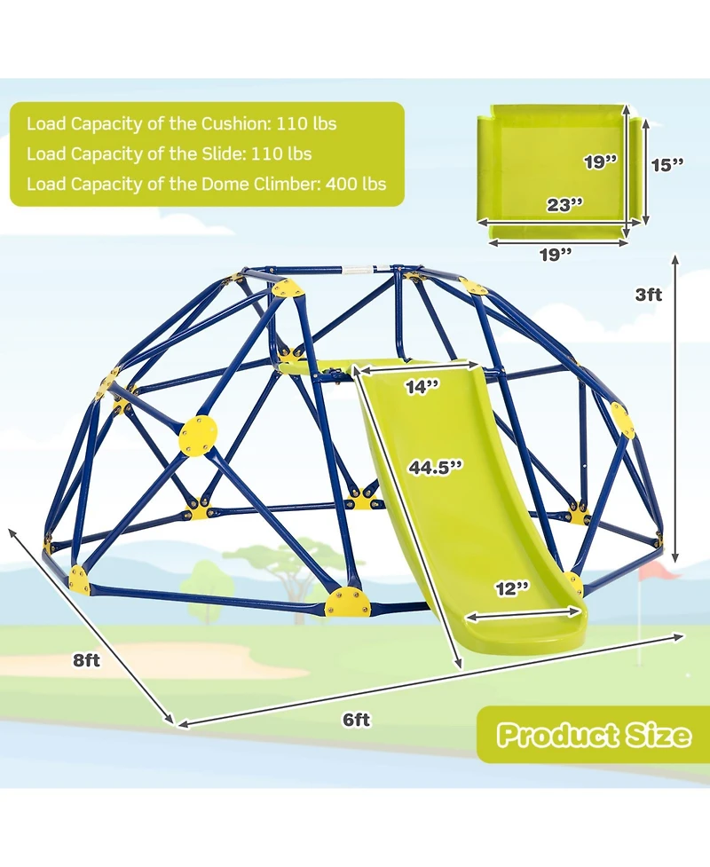 Gouun Kids Climbing Dome with Slide and Fabric Cushion for Garden Yard