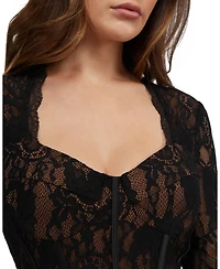 Bebe Women's Scallop Trim Detail Lace Bustier Bodysuit