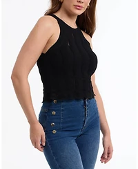 Bebe Women's Scallop Hem Pointelle Sweater Halter Top