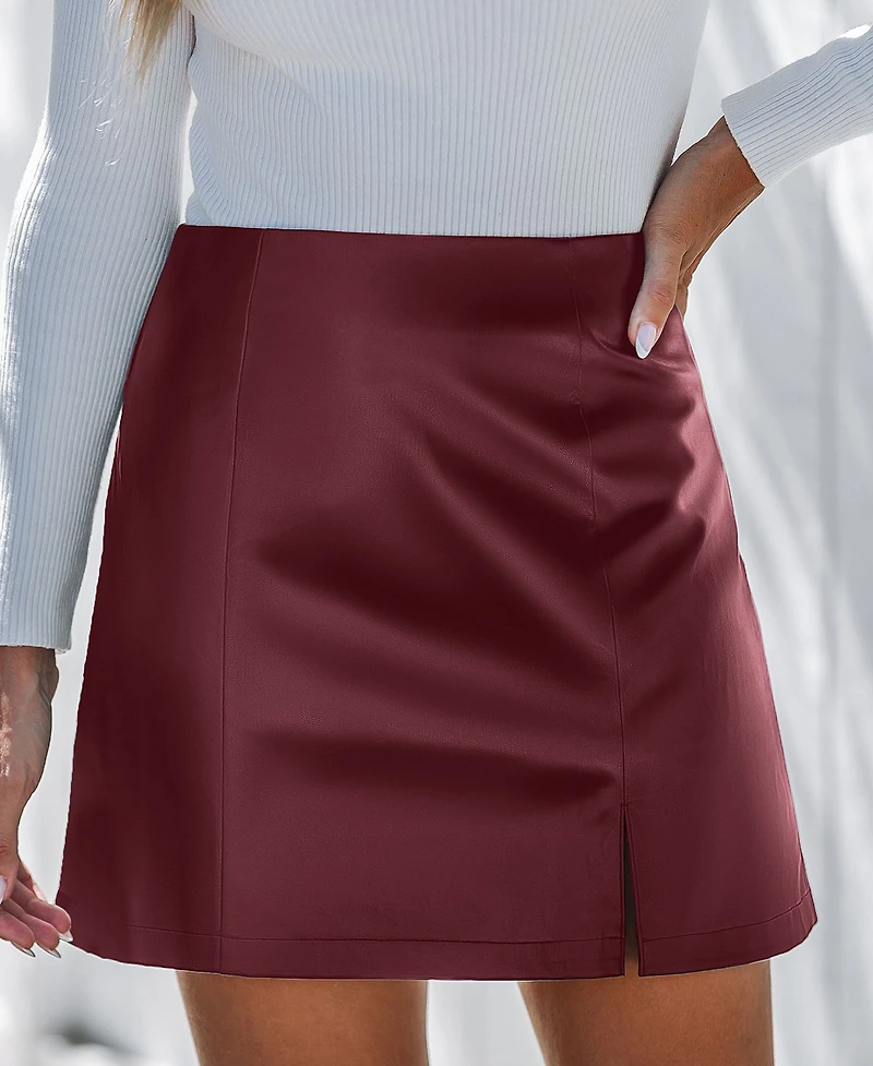 Cupshe Women's Faux Leather Notched Hem Mini Skirt