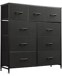 Wlive 9 Drawer Dressers for Bedroom Tall Dresser Closet Living Room Hallway Furniture Organizer Storage Tower with Fabric
