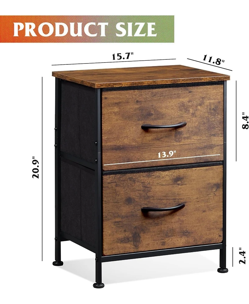 Wlive Nightstand 2 Drawer Dresser for Bedroom Small Dresser with 2 Drawers Bedside Furniture Night Stand End Table with Fabric Bins for Bedroom Closet