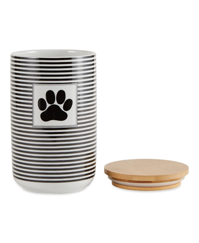 Bone Dry Ceramic Pet Treat Canister Stripe Paw Patch
