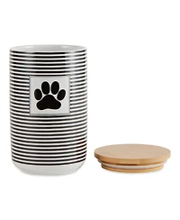 Bone Dry Ceramic Pet Treat Canister Stripe Paw Patch