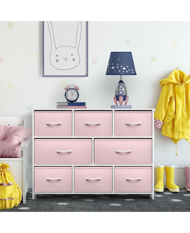 Sorbus 8 Drawers Wide Dresser - Organizer Unit with Steel Frame Wood Top and handle