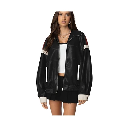 Edikted Womens North Star Faux Leather Jacket
