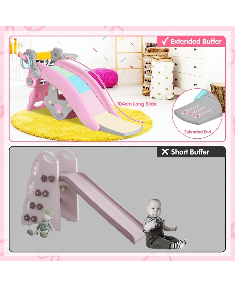 Gouun 4-in-1 Toddler Slide and Rocking Horse Playset with Basketball Hoop