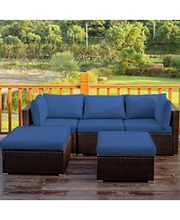 5 Pieces Patio Rattan Sofa Set with Cushion and Ottomans