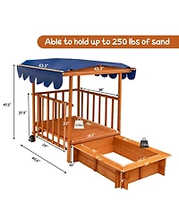 Gouun Kids Outdoor Wooden Retractable Sandbox with Cover and Built-in Wheels