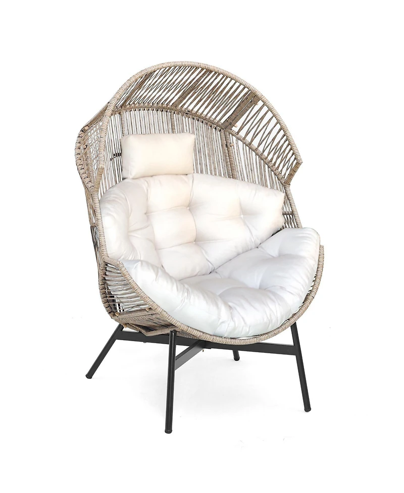 Gouun Wicker Oversized Egg Style Chair with Cushions and Headrest-Off