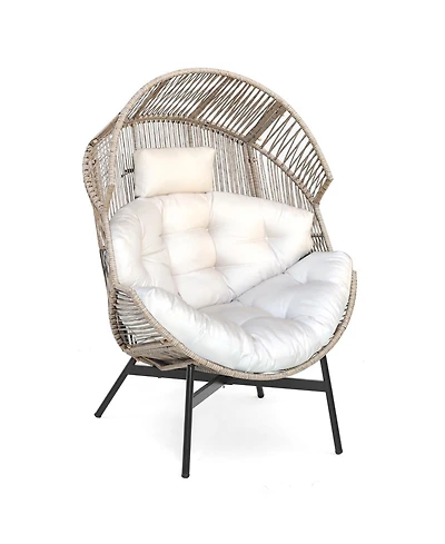 Gouun Wicker Oversized Egg Style Chair with Cushions and Headrest-Off
