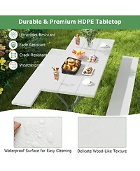6 Ft Picnic Table Bench Set Dining Table and 2 Benches with Metal Frame and Hdpe Tabletop