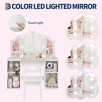 gaomon Kids Vanity Set, 2-in-1 Princess Makeup Table with Tri-Folding Mirror & Drawer, Stool, Toddler Vanity, Pretend Play Set for