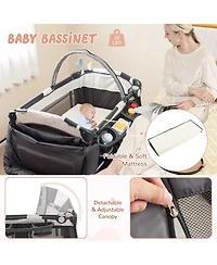 Gouun Kids 4 in 1 Portable Pack and Play Nursery Center with Bassinet-Heart