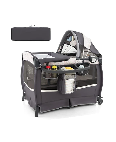 Gouun Kids 4 in 1 Portable Pack and Play Nursery Center with Bassinet-Heart