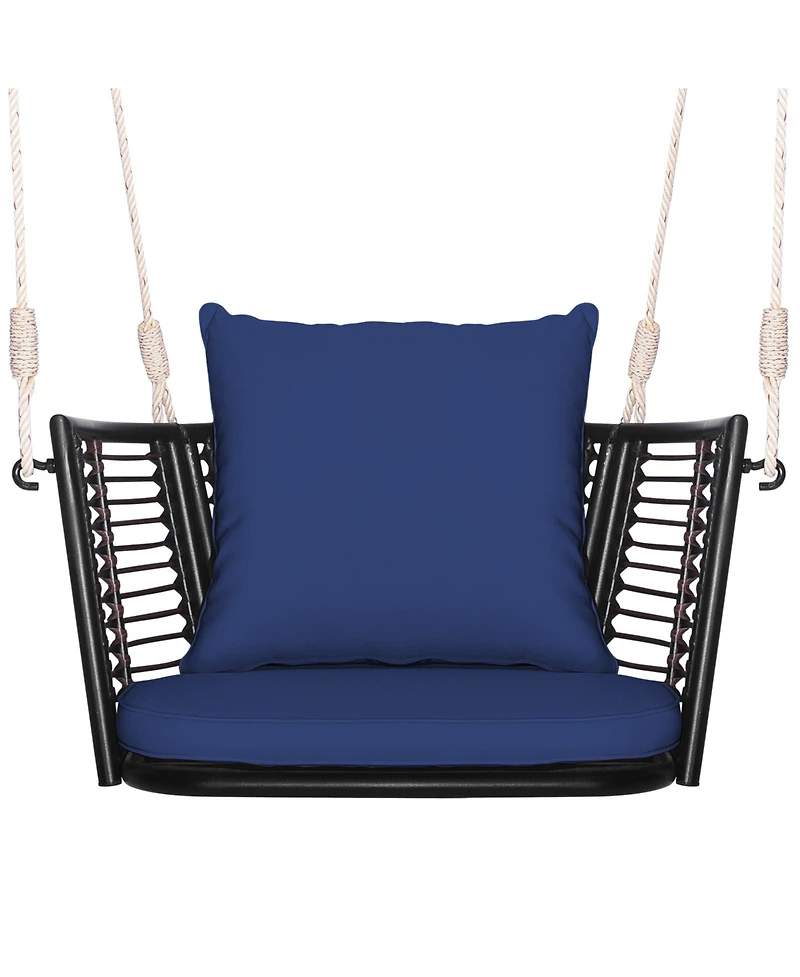 Gouun Single Person Hanging Seat with Woven Rattan Backrest for Backyard