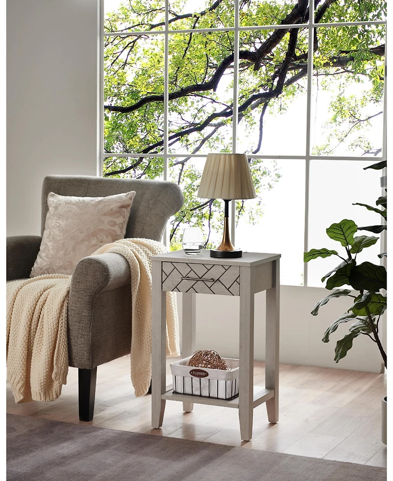 Kings Brand Furniture - Leffler Accent Side End Table with Drawer and Storage Shelf, Nightstand Bedside Table