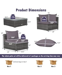 7 Pieces Patio Rattan Furniture Set Sectional Sofa Garden Cushion