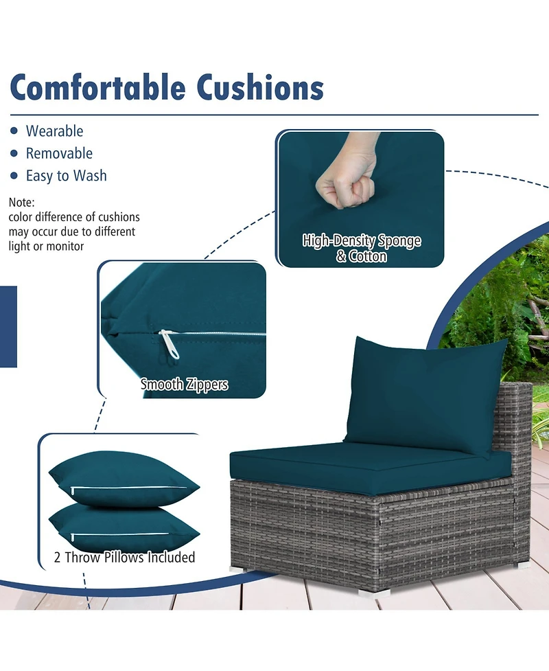 7 Pieces Patio Rattan Furniture Set Sectional Sofa Garden Cushion