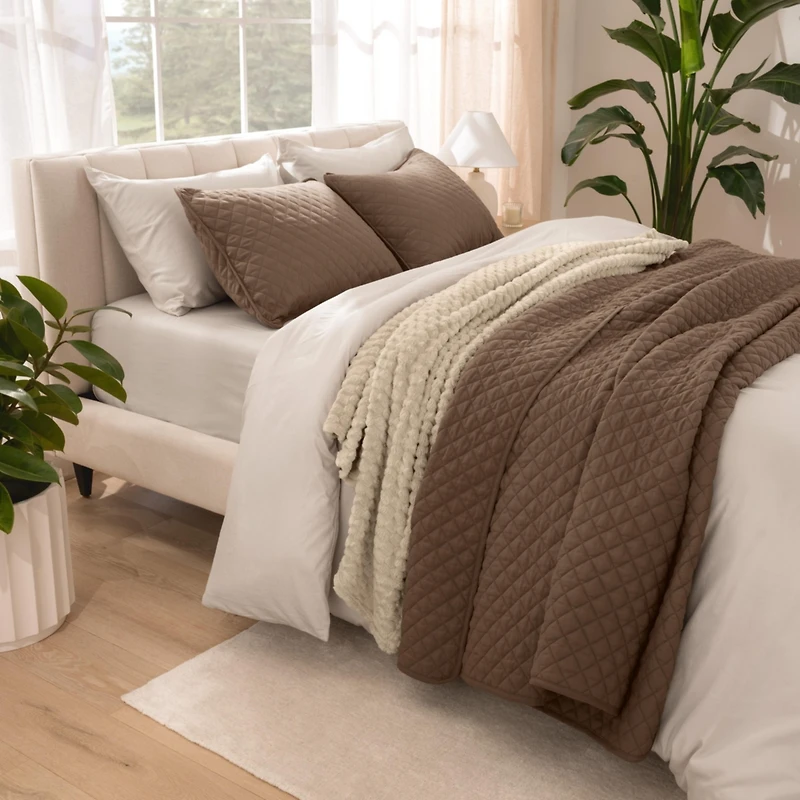 Bare Home Ultra-soft Diamond Stitched Coverlet Set
