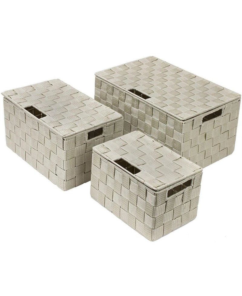 Sorbus 3 Piece Decorative Stackable Woven Basket with Lid and Built-in Carry Handles