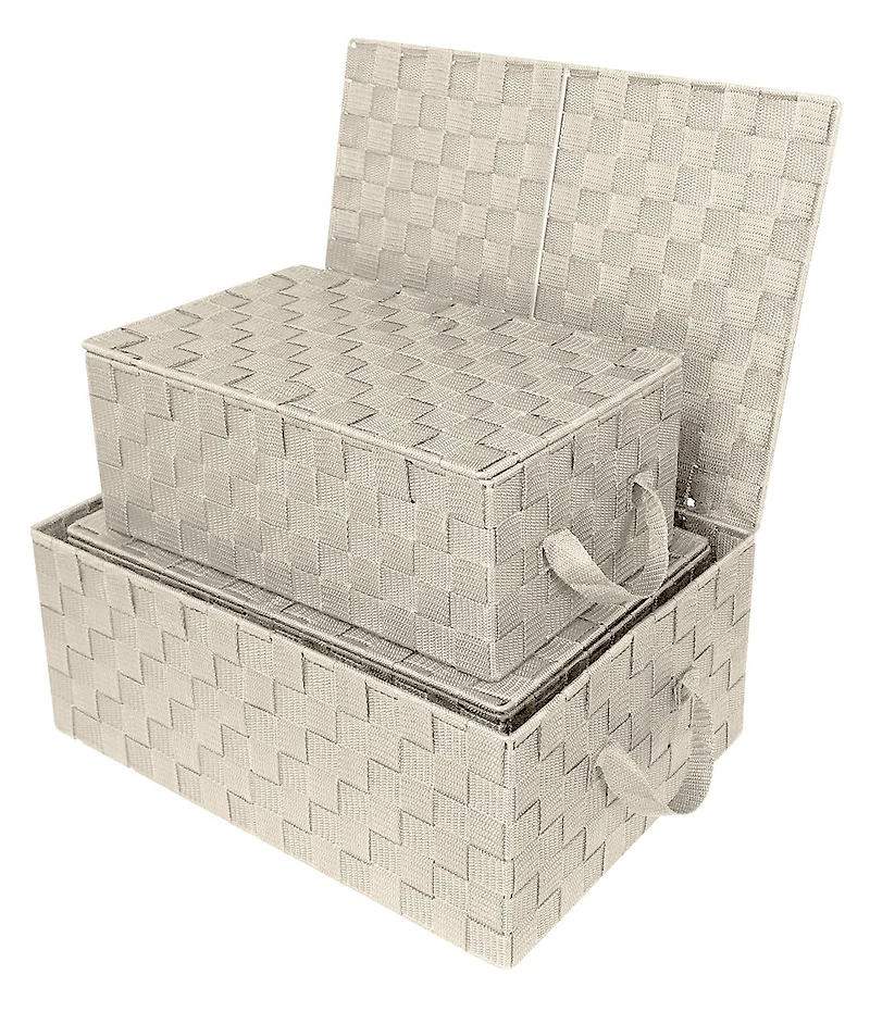 Sorbus 3 Pack Decorative Stackable Woven Basket with Lid and Built-in Rope Carry Handles - Great for Storage Organization