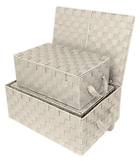 Sorbus 3 Pack Decorative Stackable Woven Basket with Lid and Built-in Rope Carry Handles - Great for Storage Organization