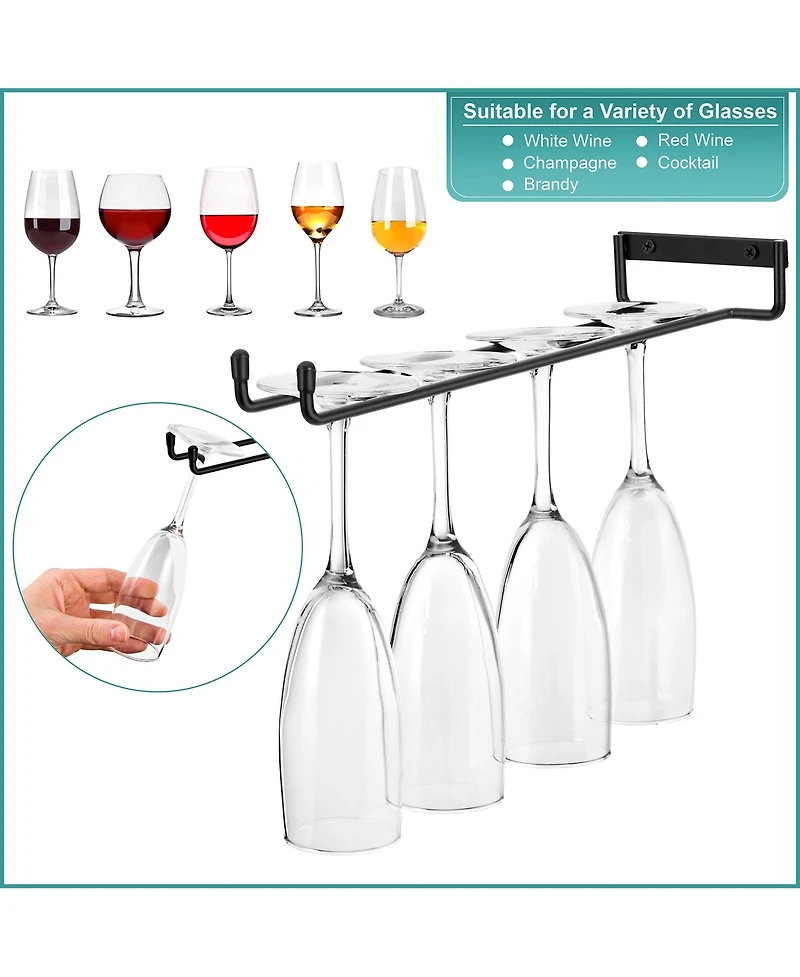 Sorbus 2 Pack 12 Inch Wall Mounted Wine Glass Racks for Under Cabinet - for Home Bar Holds Up to 4 Glasses Each