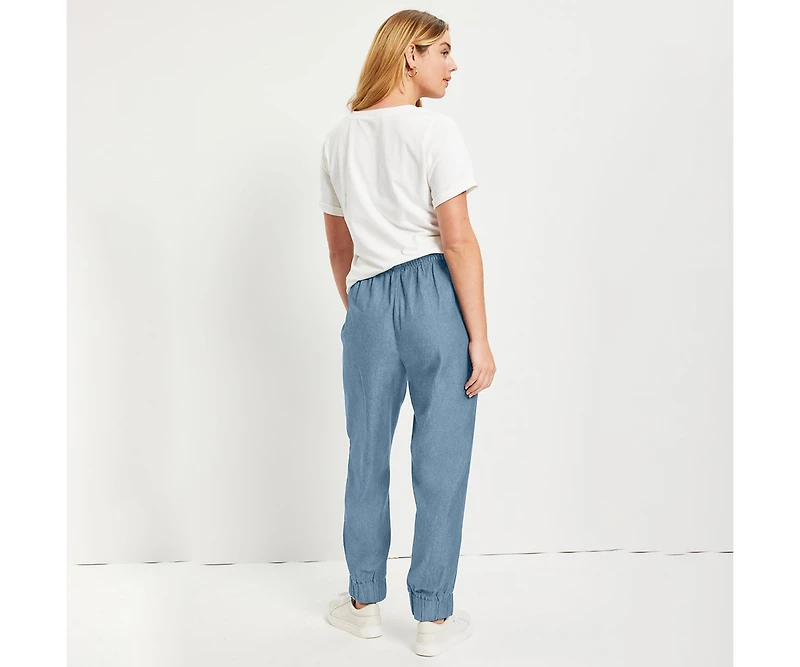 June + Vie Women's Plus Drawstring Denim Jogger