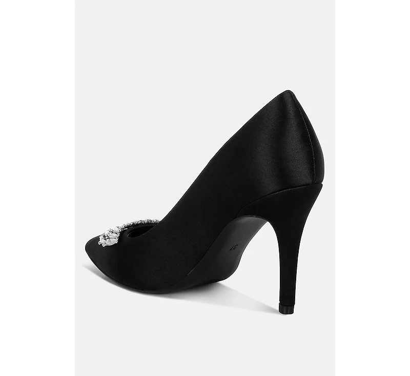 Rhodolia Diamante Brooch Detail Satin Pumps