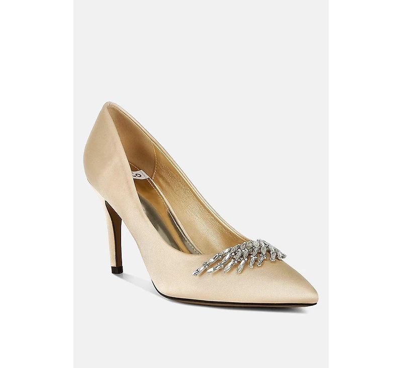 Rhodolia Diamante Brooch Detail Satin Pumps
