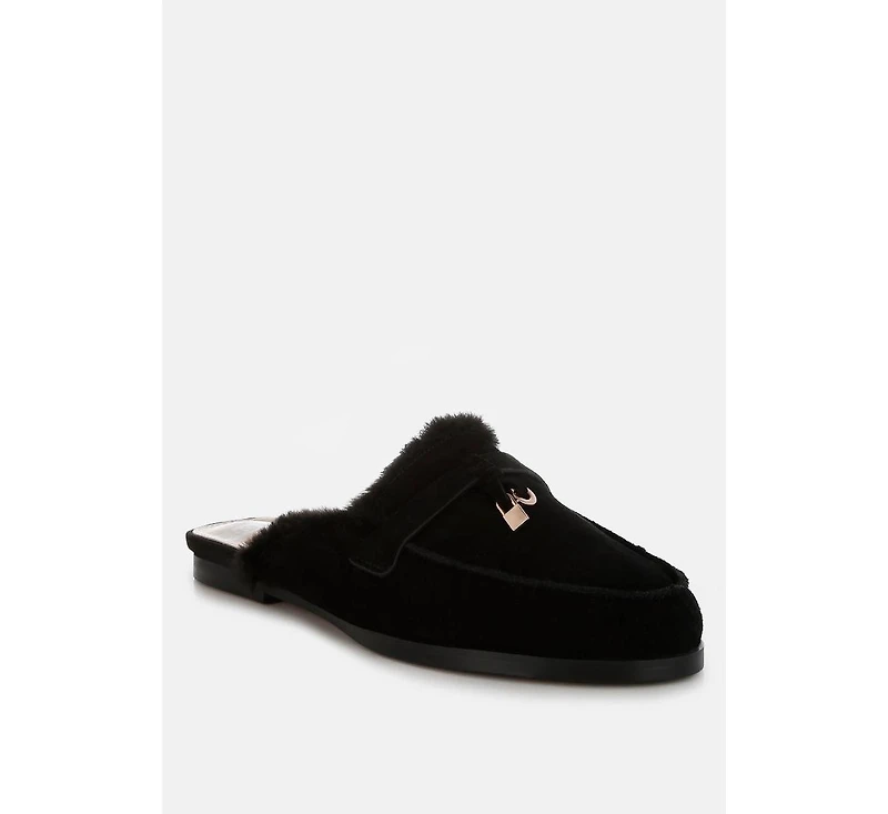 Bosnia Suede & Faux Fur Slip On Mules