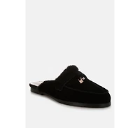Bosnia Suede & Faux Fur Slip On Mules