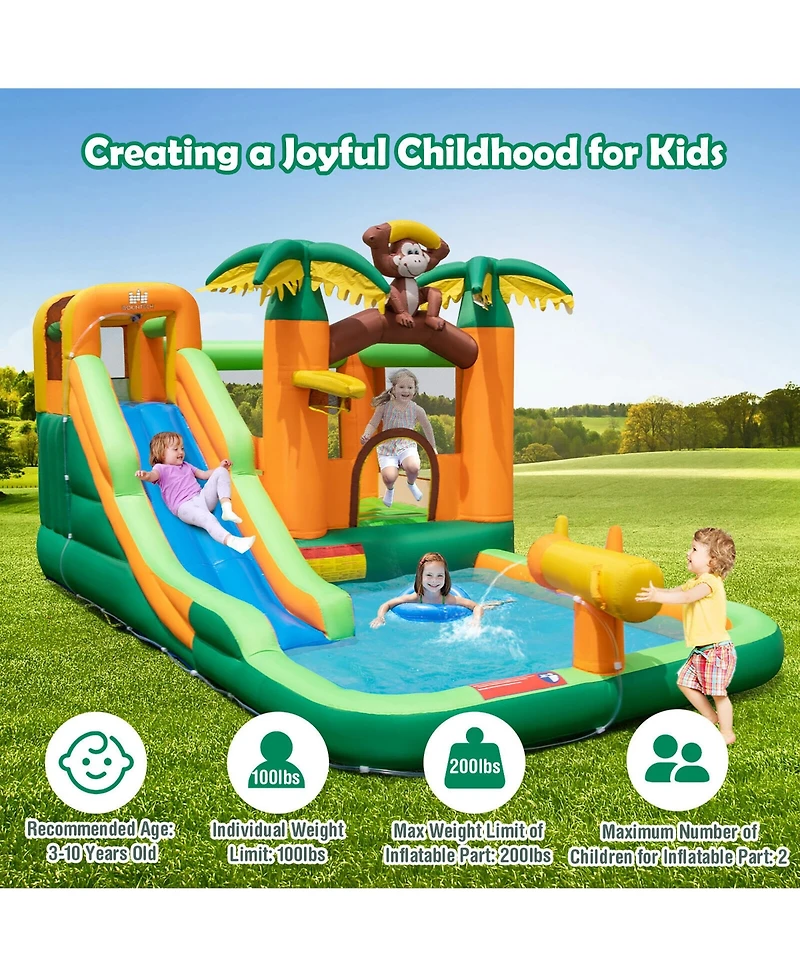 Gymax Inflatable Water Slide Park Monkey Bounce House Splash Pool without Blower