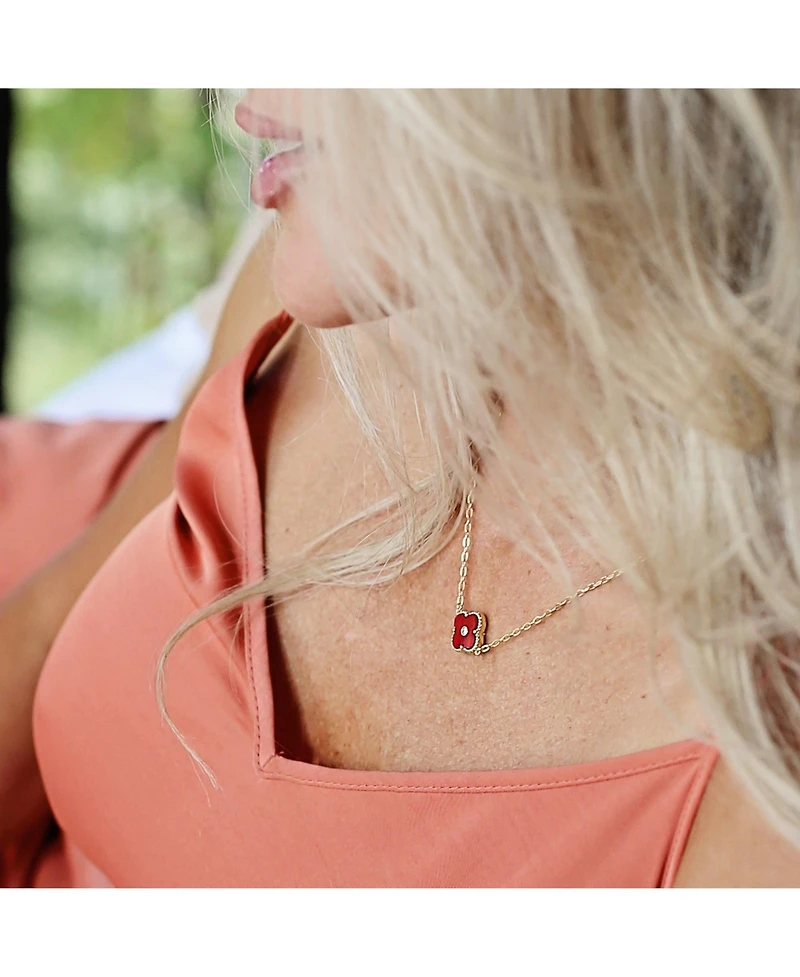 Non-Tarnishing Burgundy Clover Necklace