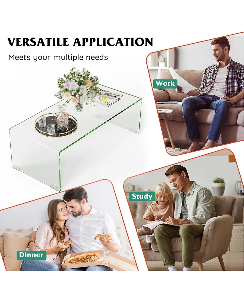 Gouun 42 x 19.7 Inch Tempered Glass Table with Rounded Edges