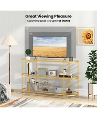 Gouun 3 Tier Tv Stand Console Table with Tempered Glass Shelves for Living Room